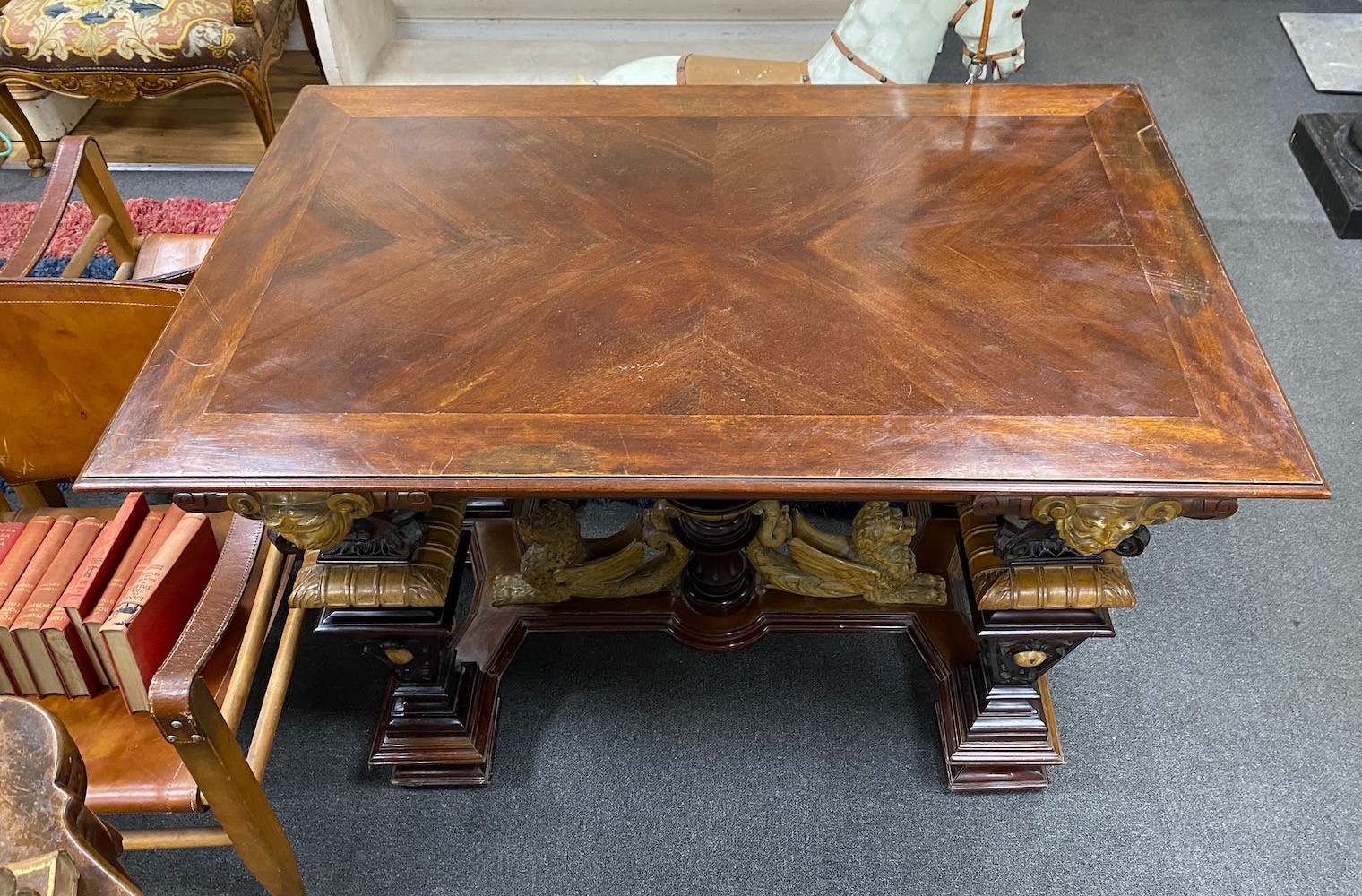An Italian walnut and satinwood rectangular centre table, width 120cm, depth 80cm, height 80cm